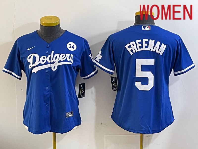 Women Los Angeles Dodgers #5 Freeman Blue Game 2024 Nike MLB Jersey style 11203->women mlb jersey->Women Jersey